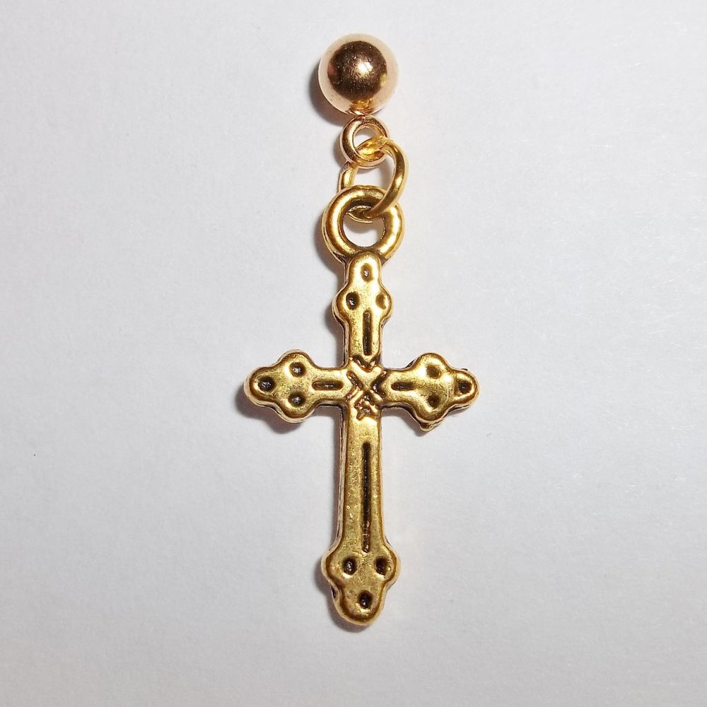 One Gold Cross Post Stud Earring Men Jewelry Unisex Minimalist Style NWT 5329